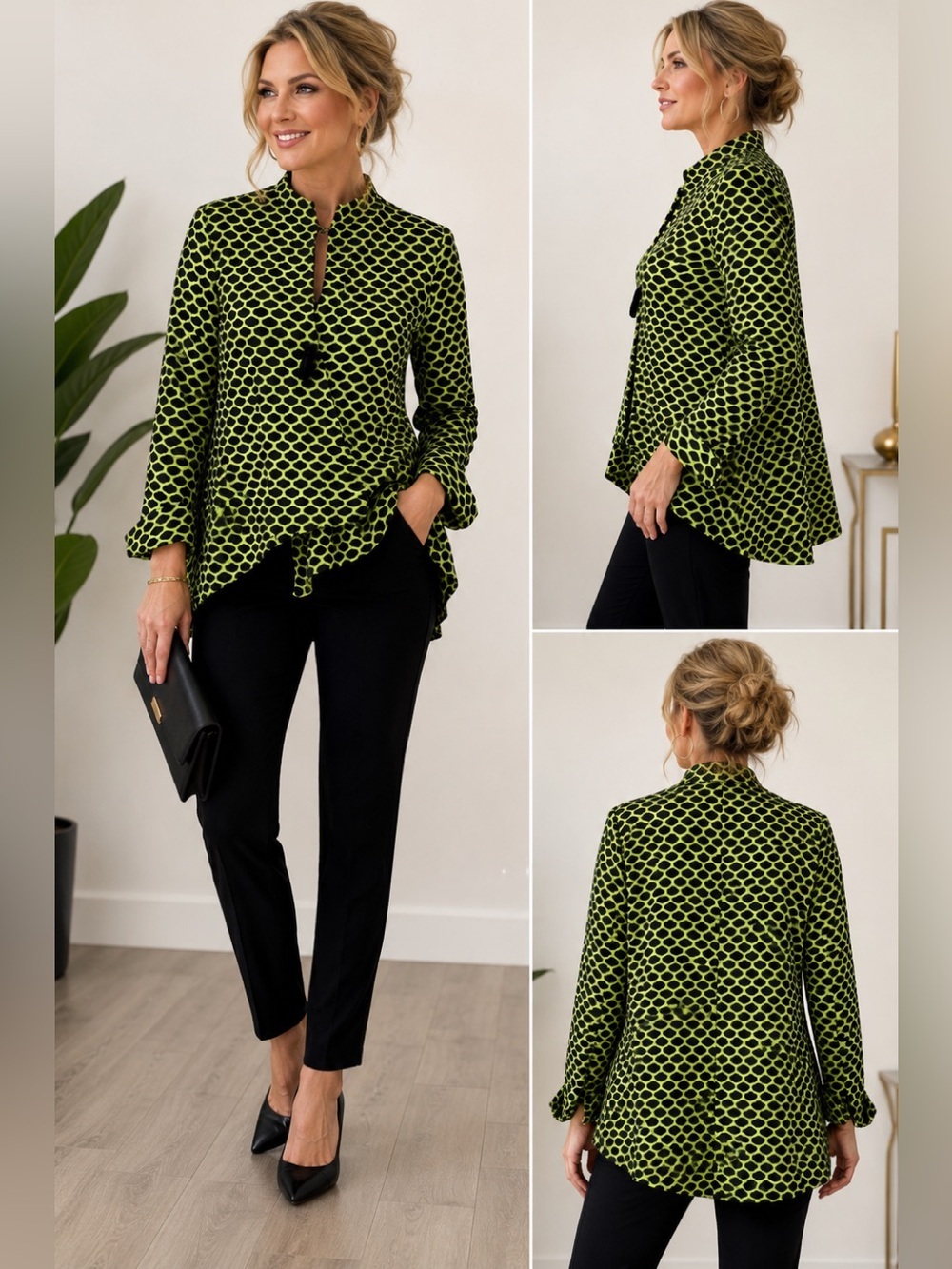 Joseph Ribkoff green black printed asymmetrical blazer jacket Sz 8